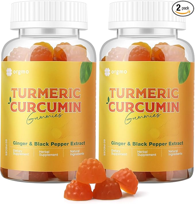 Turmeric Curcumin Gummies with Black Pepper 2 Pack, Turmeric and Ginger Supplement for Immune Joint Support, Sugar Free Ginger Gummies for Inflammation Vegan