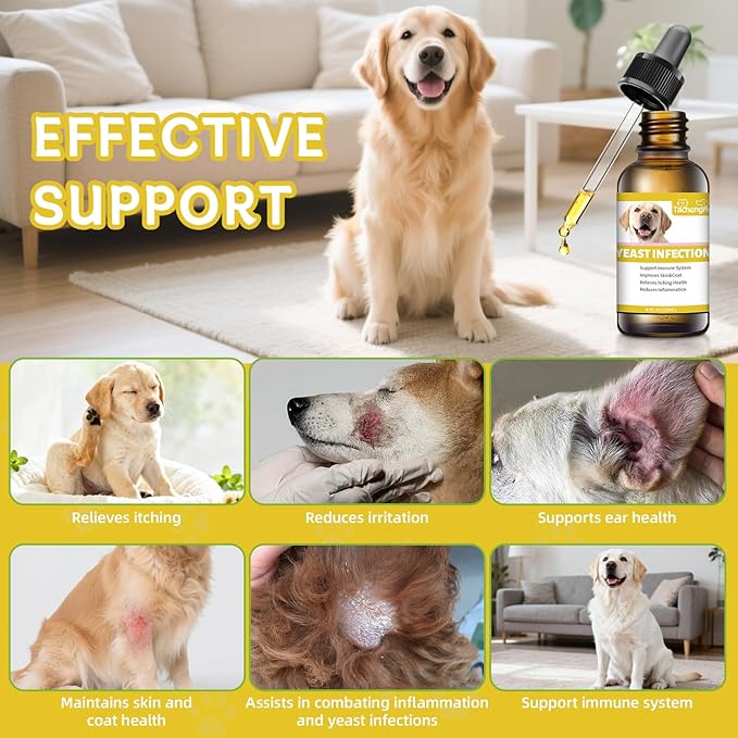 Natural Yeast Infection Treatment for Dogs, Helps to Support Itch Relief, Dog Ear Infection Treatment & Dog Yeast Infection Treatment for Dogs Help Supports Allergy, 60ml 1 Pack