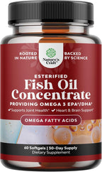 Omega 3 Fish Oil Supplement - EPA DHA Fish Oil Omega 3 Supplement with Immune Booster Brain Vitamins - Burpless 2000 mg per Serving for Mood Boost Liver Support and PMS Relief Support - 60 Count