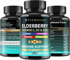 Elderberry Immune Support Supplement 8-in-1 Formula with Echinacea, Vitamin C & Zinc, Vitamin D 5000 IU, Turmeric, Ginger, Ashwagandha – 60 Capsules