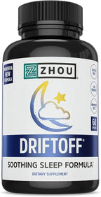 Zhou Driftoff - Nature Inspired Sleep Aid, Valerian Root & Melatonin for Sleep for Men & Women, Calm Sleeping Supplement for Adults with Gaba & Chamomile to Relax - 60 Veggie Capsules