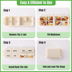 7 Day Compact Pill Organizer, Foldable Portable Travel Pill Box with Double Protection, Daily Small Pill Case Dispenser for Medication, Vitamins, Supplements (Khaki)