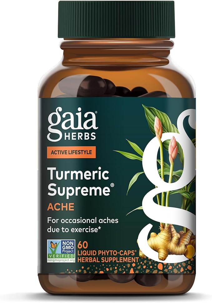 Gaia Herbs Turmeric Supreme Ache- Helps Provide Relief of Occasional Aches - with Turmeric Curcumin, Black Pepper, Devil’s Claw, Ginger, Feverfew & More - 60 Liquid Phyto-Capsules(30-Day Supply)
