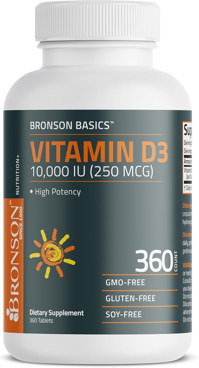 Bronson Vitamin D3 10,000iu (250mcg) Healthy Muscle Function and Immune Support, Non-GMO, 360 Tablets