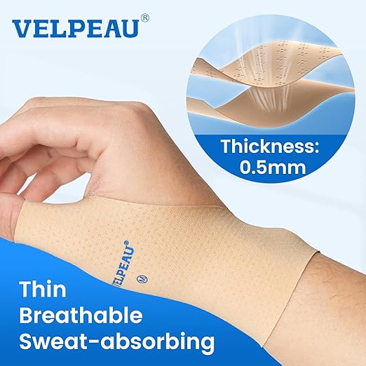 VELPEAU Thumb and Wrist Compression Sleeve for Tendonitis (Pack of 2), Seamless Technology, Gloves Wraps for Arthritis Pain Relief for Women & Men, Splint Liner, Fits Both Hands (Khaki, Long Version, S)