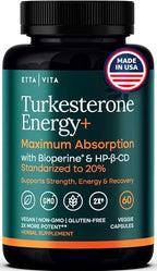 Potent Turkesterone Supplement, 2X Pure (Made in USA - 3rd Party Tested) Most Bioavailable and Natural Test Support Supplement, Supports Energy Lean Muscle Health, Recovery and Stamina, Vegan (60ct)