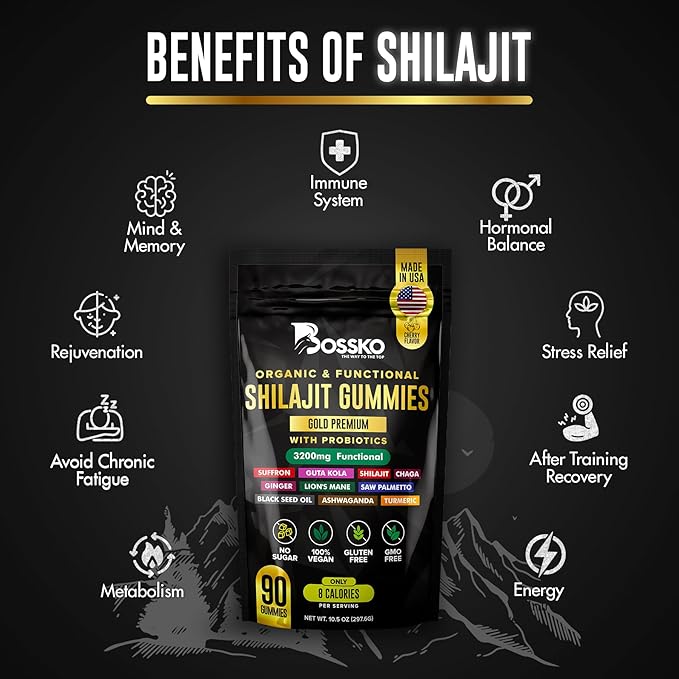 3200 MG Pure Himalayan Shilajit Gummies Organic for Men & Women with Probiotics & Magnesium Ashwagnadha Chaga Turmeric Fulvic Acid 105+ Trace Minerals I Vegan Non-GMO I Lab Tested I 90 Count