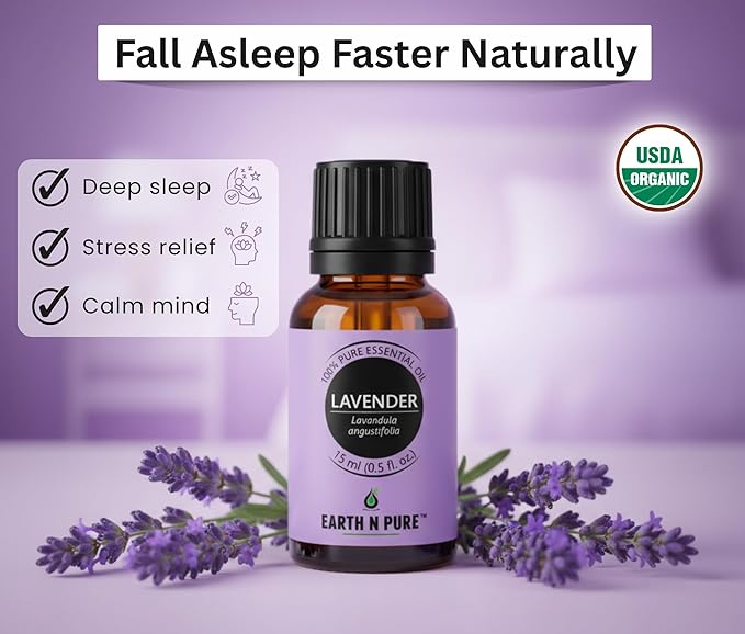 Earth N Pure Lavender Essential Oil Steam Distilled, Natural and Therapeutic Grade for Skin, Hair, DIY and Aromatherapy | with Glass Dropper -15 ml