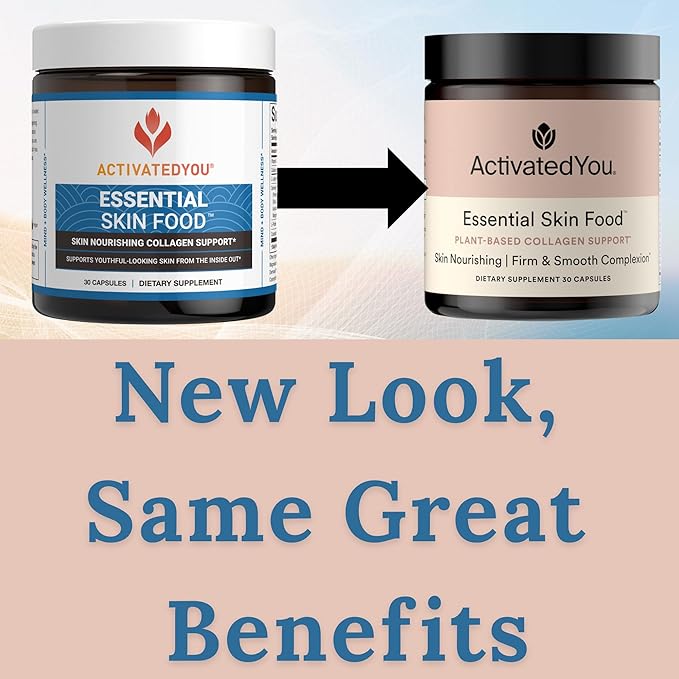 ACTIVATEDYOU Essential Skin Food, Advanced Skincare Collagen Elastin Support Supplement for Aging Skin, Helps Improve Appearance of Face Texture, Sagging w/Dermaval, Vitamin C, Lysine (30 Capsules)