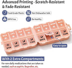 Foldable Weekly Pill Organizer 2 Times a Day with 2 Extra Compartments (Clear Printed Labels) - Portable 7 Day AM PM Medicine Box, Week Daily Travel Pill Case Holder for Vitamin, Supplement - Pink