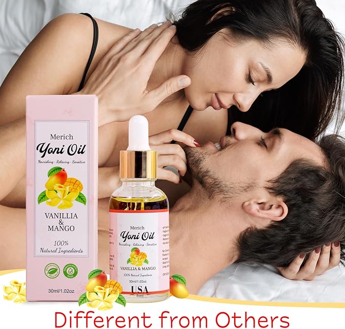 MERICH Natural Yoni Oil for Women | pH Balancing Vaginal Detox Oil, Vanilla & Mango | Rejuvenating Formula for Dark Spots & Ingrown Hair | Odor Eliminator & Gentle Cleansing Feminine Care | 1 oz