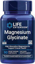 Life Extension Magnesium Glycinate, Heart Health, Bone Health, Nerve and Muscle Support, Highly absorbable, Gluten-Free, Non-GMO, Vegetarian, 90 Capsules