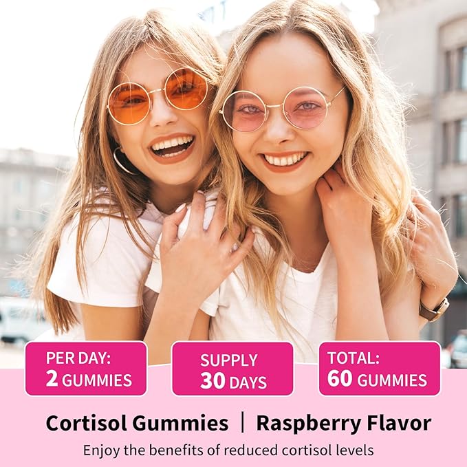 Cortisol Supplements Gummies for Women Sugar-Free Cortisol Gummies with Magnesium Glycinate Ashwagandha Rhodiola Rose Support Relaxation & Focus, Raspberry Flavor, 120 Count