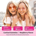 Cortisol Supplements Gummies for Women Sugar-Free Cortisol Gummies with Magnesium Glycinate Ashwagandha Rhodiola Rose Support Relaxation & Focus, Raspberry Flavor, 60 Count