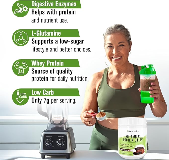 Metabolic Protein C-Plus, Whey Protein Powder & Shake Meal Replacement with Vitamin C, L-Glutamine & Digestive Enzymes, Low Carb Protein Drink, Support Metabolism, Energy & Gut health 1.1 lb Chocolate
