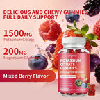 Potassium Citrate Gummies 1500mg, Potassium Supplement for Women & Men, Support Leg Cramps & Muscle Health, Vegan, Mixed Berry Flavor 60 Count