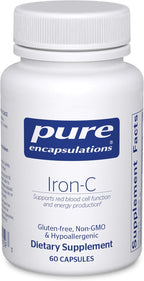 Pure Encapsulations Iron-C - 15 mg - 175 mg Vitamin C - Red Blood Cell Support* - Energy Production - Highly Bioavailable Iron Pill - Gluten Free & Vegan - 60 Capsules