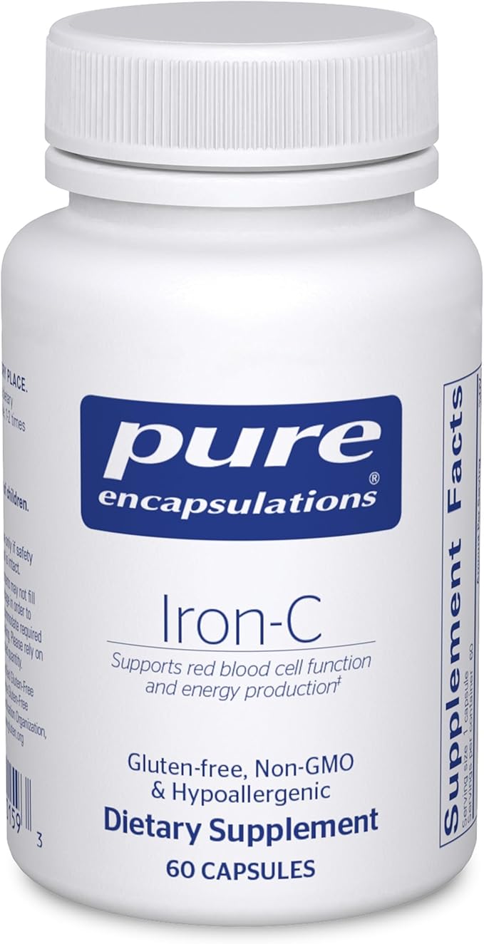 Pure Encapsulations Iron-C - 15 mg - 175 mg Vitamin C - Red Blood Cell Support* - Energy Production - Highly Bioavailable Iron Pill - Gluten Free & Vegan - 60 Capsules
