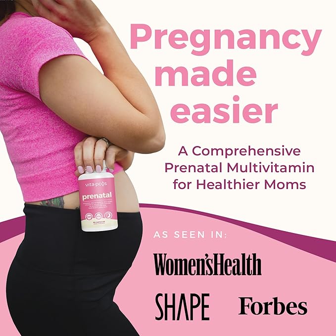 VITA-PCOS Prenatal Vitamins for Women – Multivitamins with Folic Acid, Iron, Choline & More – Essential Nutrients for Preconception, Pregnancy, and Baby’s Development – 90 Capsules, 1 Month Supply