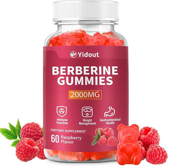 Berberine Gummies 2000mg-Natural High Potency Berberine HCL Supplement - Immune System & Metabolism Support - Vegan, Non-GMO - Delicious Raspberry Flavor (60 Count（Pack of 1）)