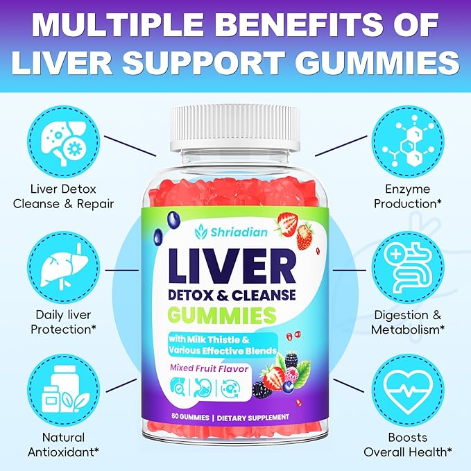 Liver Detox Cleanse & Repair Gummies - 2000mg Milk Thistle Liver Gummies, 23-in-1 Herbal with Dandelion Root, Glutathione & Turmeric- for Liver Health, Digestion & Antioxidant - Sugar Free, 60 Counts