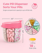 AMOOS Cute Pill Dispenser with 7 Large Compartments, Portable Pill Bottle Organizer with Wide Opening for Easy Use, Anti-Mix Pill Organizer for Travel, BPA-Free Pill Container, Hot Pink