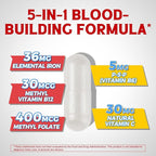 Iron Supplement for Women & Men, with Vitamins C, B6, B12 & Folate for Iron Deficiency, Blood Building & Energy Support, Stomach Friendly, Better Absorption, Non-GMO, No Gluten, 90 Vegan Caps