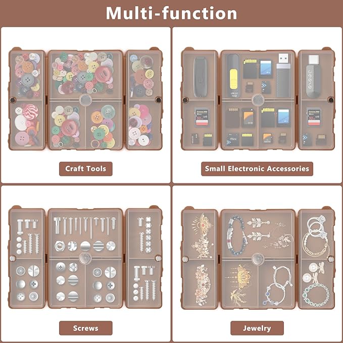 FYY Daily Pill Organizer,7 Compartments Portable Pill Case Travel Pill Organizer,[Folding Design] Pill Box for Purse Pocket to Hold Vitamins,Cod Liver Oil,Supplements and Medication-Brown
