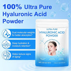 Hyaluronic Acid Serum Powder for Skin,Low and High Molecular Weight,Cosmetics Grade Skin Hydration and Moisture Support Supplements - Vegan, Water Soluble 200 Grams