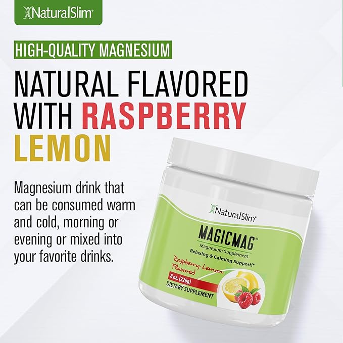 NaturalSlim Magicmag Pure Magnesium Citrate Powder Stress, Constipation, Muscle, Heart Health, and Sleep Support | Raspberry Lemon Magnesium Supplement - 8oz Drink Mix (3 Pack)