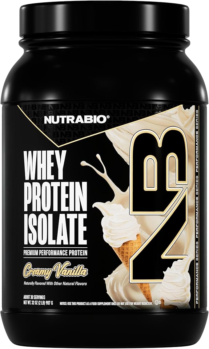 NutraBio 100% Whey Protein Isolate Protein Powder, 25g Protein with Complete Amino Acid Profile, Non-GMO, Soy & Gluten Free, Low Carb, Low Calorie Whey Protein Powder, Creamy Vanilla, 2 Lbs