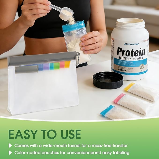 24Pcs Protein Powder Travel Container Set, Reusable Protein Powder Container To Go with Funnel & Spoon, Portable Travel Protein Powder Containers for Easy Supplement Storage and Organization