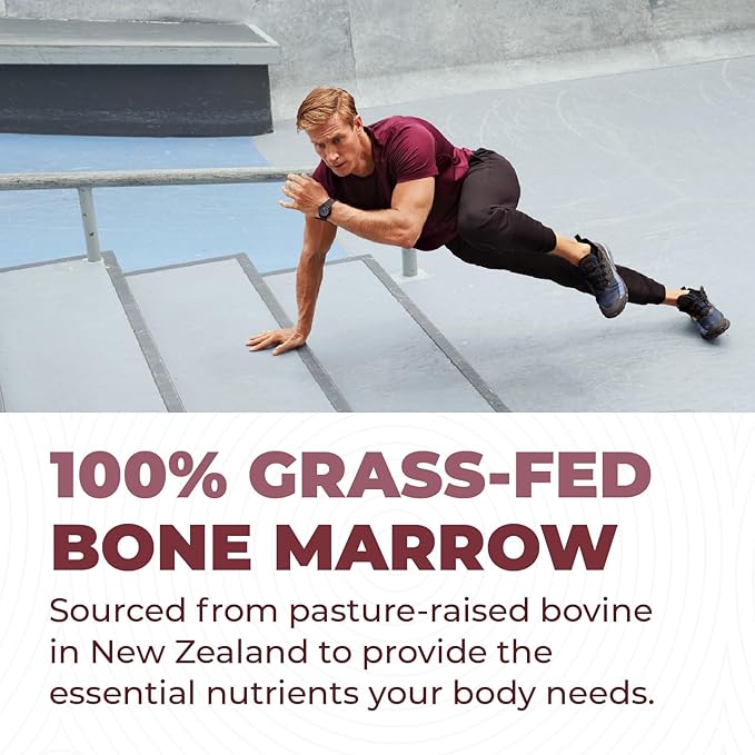 Bovine Bone Marrow Supplement - 100% Grass Fed and Pasture Raised in New Zealand- Freeze Dried, 3rd Party Lab Tested, Non GMO, No Fillers – Supports Collagen, Joint, Bone & Immune Health- 180 Capsules