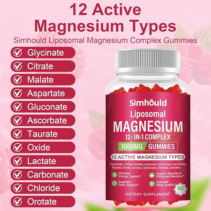 1 Pack Liposomal Magnesium Complex Gummies-as 12 Forms of Magnesium Citrate,Glycinate,Malate,Oxide,and More with Vitamin D3, B6,C, Ashwagandha & CoQ10 for Women and Men-Support Bone & Muscle 60 Cts