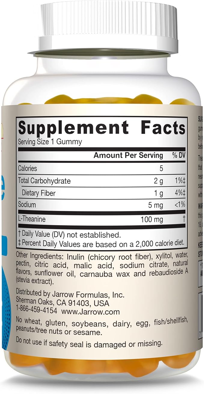 Jarrow Formulas® Theanine 100 mg Gummies, Dietary Supplement That Promotes Calmness, 60 Apple-Flavored Gummies, 60 Day Supply