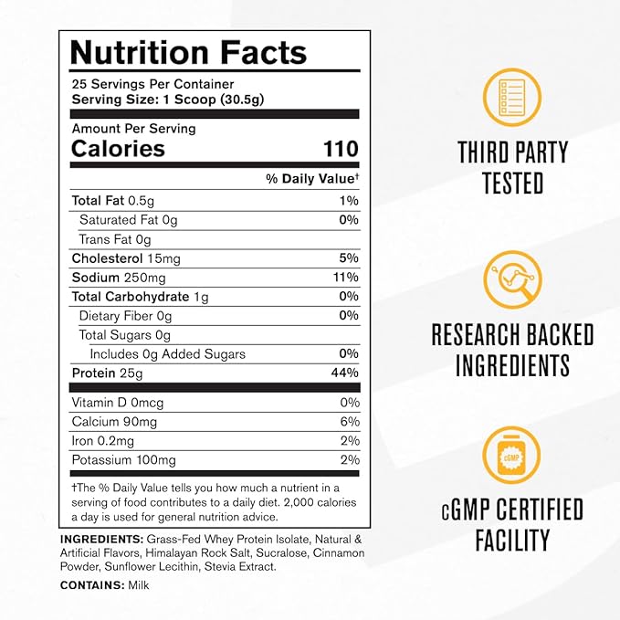 Jacked Factory Authentic ISO Grass Fed Whey Protein Isolate Powder - Low Carb, Non-GMO Muscle Building Protein w/No Fillers, Post Workout Recovery, Cinnamon Cereal Splash - 25 Servings