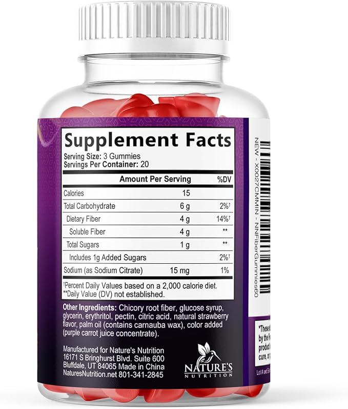 Fiber Gummies For Adults - Daily 3X Strength Soulable Fiber 4g Per Serving Gummy Supplement, Prebiotic Gummy Digestive Health Support - Plant Based Fiber Regularity & Digestion Support - 60 Gummies