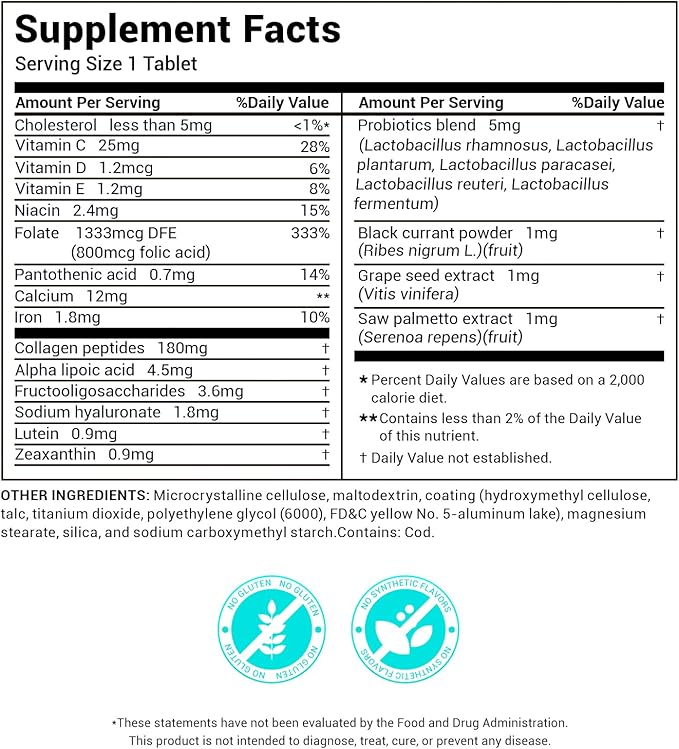 DrBioCare Collagen Peptides for Women, Beauty Vitamin & Mineral Supplement,Contains Vitamin D3, Probiotics for Women & Collagen Peptides,Vitamin B Complex,Vitamin E 120 Tablets