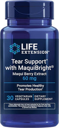 Life Extension Tear Support with MaquiBright®, 60 mg, Maqui Berry Extract for Dry Eyes, Supports Eye Health, Encourages Tear Production, Gluten-Free, Non-GMO, 1 Daily, Vegetarian, 30 Capsules