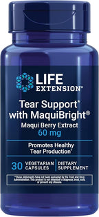 Life Extension Tear Support with MaquiBright®, 60 mg, Maqui Berry Extract for Dry Eyes, Supports Eye Health, Encourages Tear Production, Gluten-Free, Non-GMO, 1 Daily, Vegetarian, 30 Capsules
