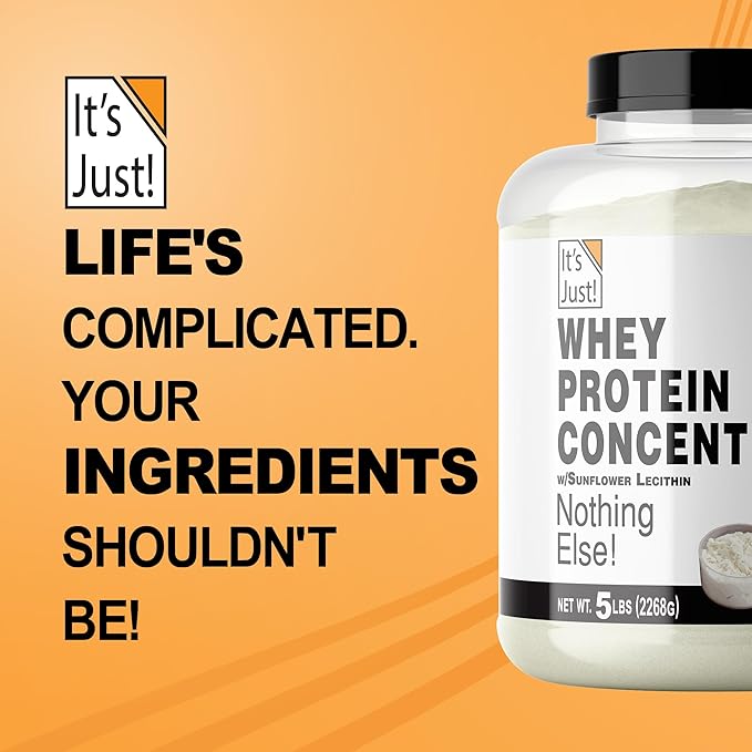 It's Just! - 100% Whey Protein Concentrate, Made in USA, Premium WPC-80, No Added Flavors or Artificial Sweeteners (5 Pound, Unflavored)
