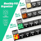 Large Monthly Pill Organizer, XL 4 Weeks Pill Box,28 Day Pill Cases Organizerd by Week,Big Compartment Pill Container with Dust-Proof,for Pills/Vitamin/Fish Oil/Supplements,by Yaklim (Black)