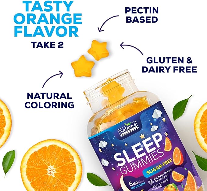 Sleep Gummies 6mg Per Serving - Sugar Free Melatonin Gummy Supplement for Adults - Natural Zero Sugar Sleeping Gummy for Adults & Kids, Orange Flavored, Extra Strength Sleep Support - 120 Gummies