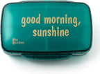 Cute Pill Organizer – Large Stylish Travel Case for Vitamins & Supplements in Green/Good Morning Sunshine