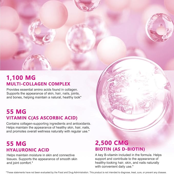 2 Pack Multi Collagen Peptides Capsules with Biotin, Vitamin C & Hyaluronic Acid – Contains extracts Such as Eggs and Fish！！！