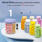 Hionxmga Pill Dispenser with 7 Large Compartments, Pill Organizer for Travel, Supplement Organizer with Anti-Mixing Design, BPA-Free Pill Container with 20 Pcs Labels, Purple