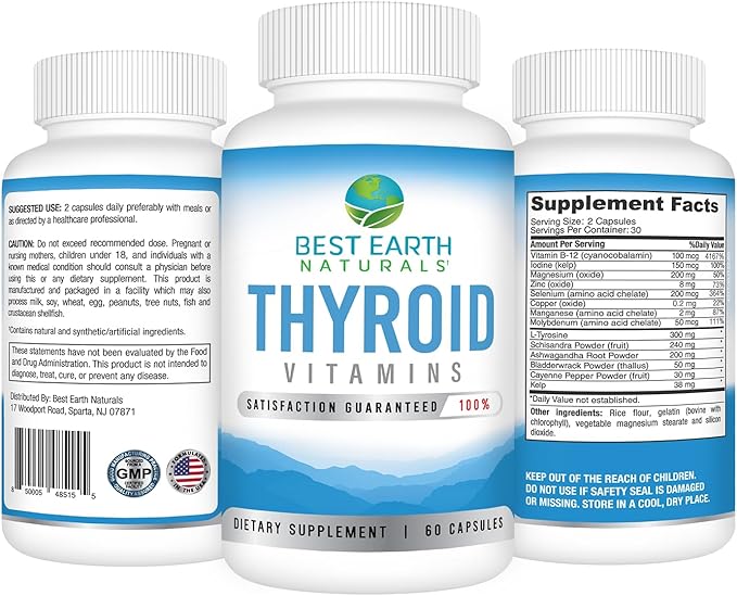 Best Earth Naturals Thyroid Support Supplement for Women and Men - 60 Capsules