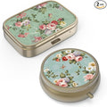 Pill Case Pill Box with Mirror Retro Small Pill Case for Purse or Pocket Bronze Pill Box or Vitamins, Fish Oil, Supplements, Pill Containe Travel Gifts（2PCS）