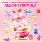 Myo-Inositol & D-Chiro Inositol Gummies, Ideal 40:1 Ratio Supplement for Women with Vitamin D3 & B12 for Support Hormonal Balance & Wellness, Sugar Free, Raspberry, 120 Count