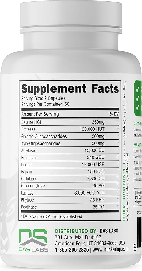 Bucked Up Digestive Enzymes (1500 mg), Essentials (60 Servings, 120 Capsules)